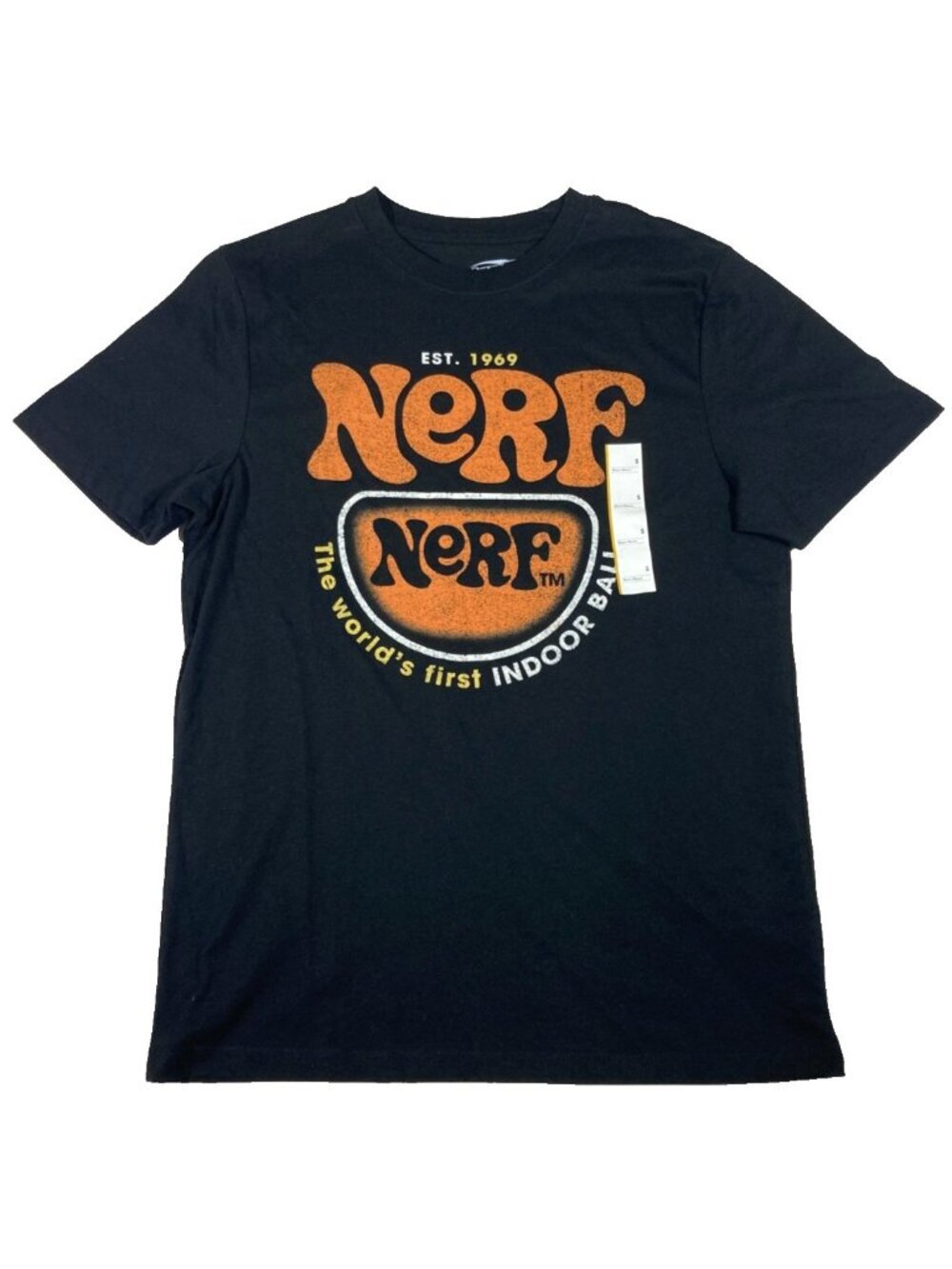 Nerf Logo Est. 1969 Retro T-Shirt Mens Small Black Hasbro Toys Mad Engine Ball